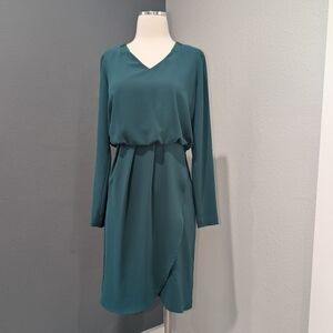 SARAR Emerald Green Long Sleeve Wrap Midi Dress - Size 36 (US 6)